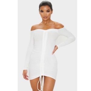 Pretty little thing ruched Bardot midi dress